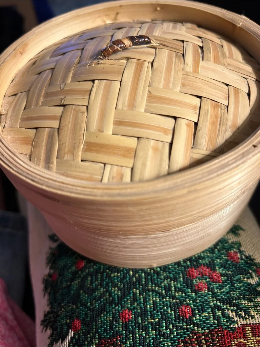 Handwoven Asian Bamboo Mini Single Vegetable Steamer Basket Natural Tan
